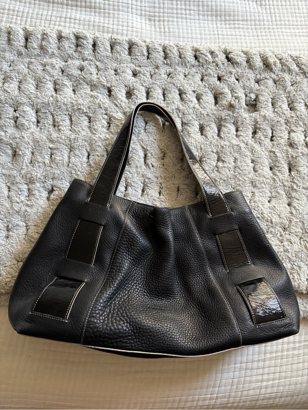Classic Faux Black Leather Tote Bag